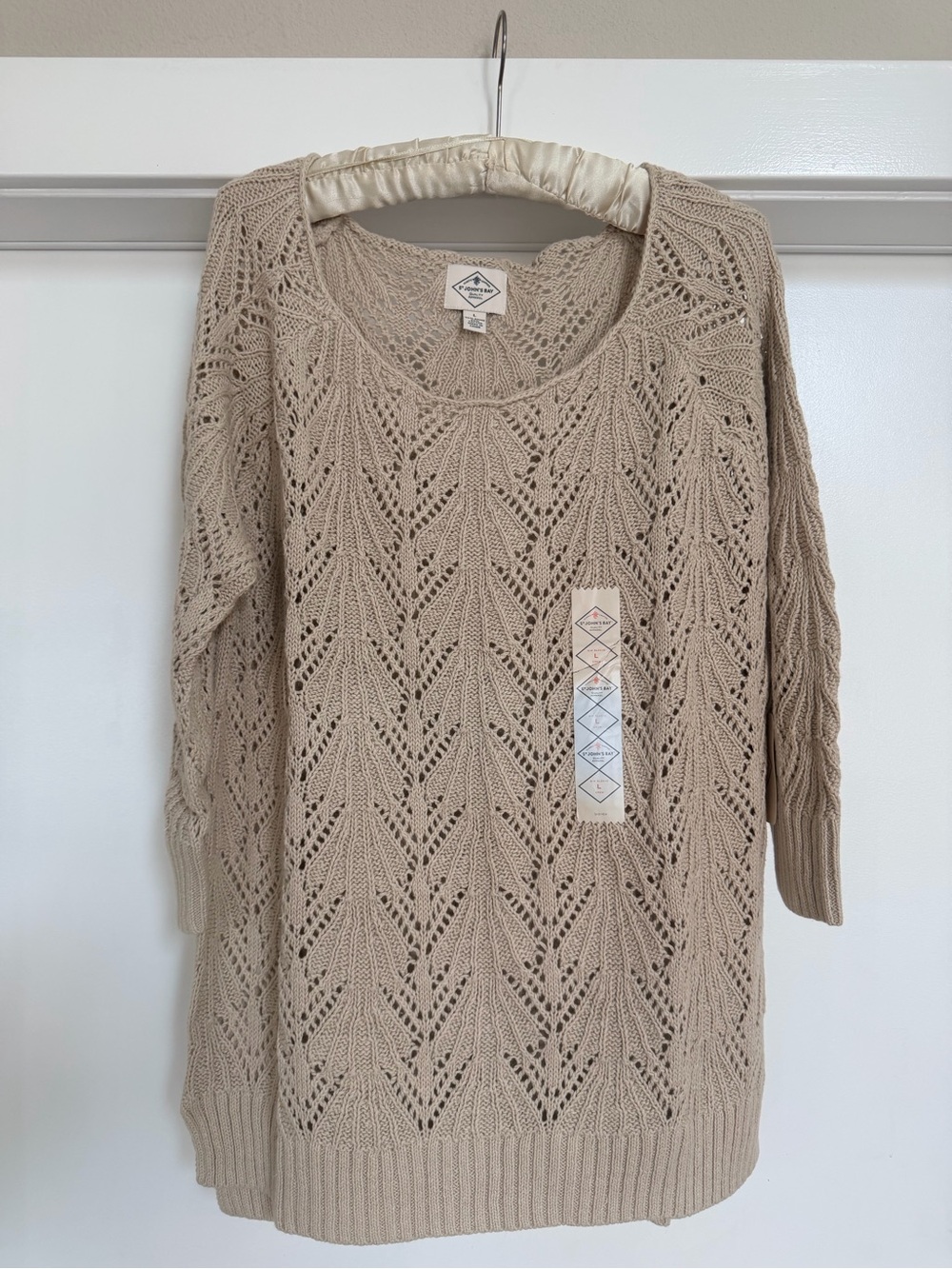 NWT St. John’s Bay Open Knit Sweater Tunic – Size Large – Beige/Cream